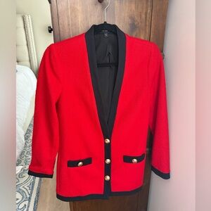 Express Red and Black Trim Piped Blazer with Gold Buttons